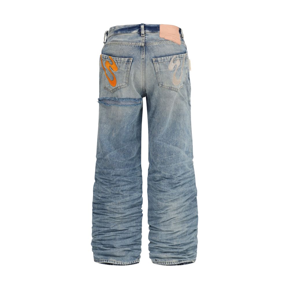 Jeans amples en viscose bleu marine, coupe décontractée