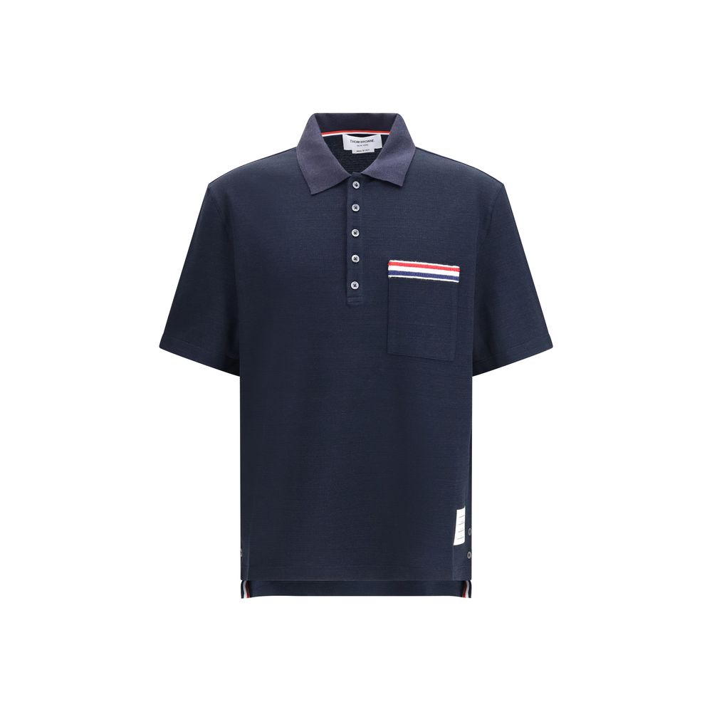 Polo in cotone blu Thom Browne