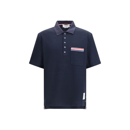 Polo in cotone blu Thom Browne