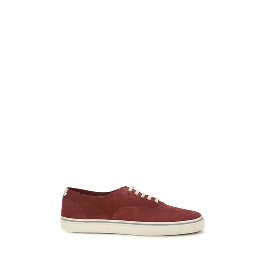 Sneakers Basse Brunello Cucinelli in Pelle di Vitello Bordeaux Bos Taurus
