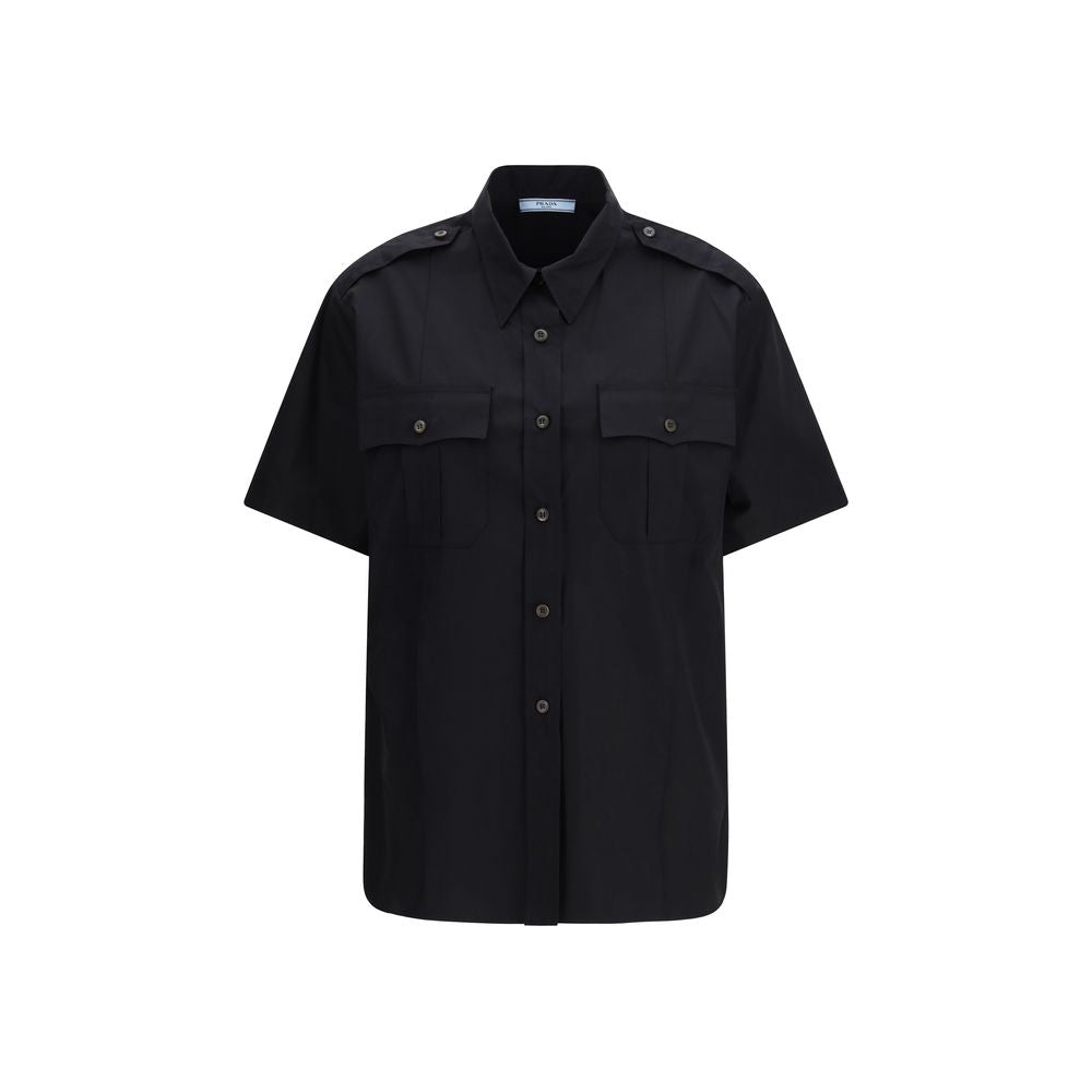 Camicia a maniche corte in cotone nero Prada