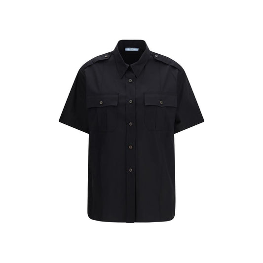 Camicia a maniche corte in cotone nero Prada