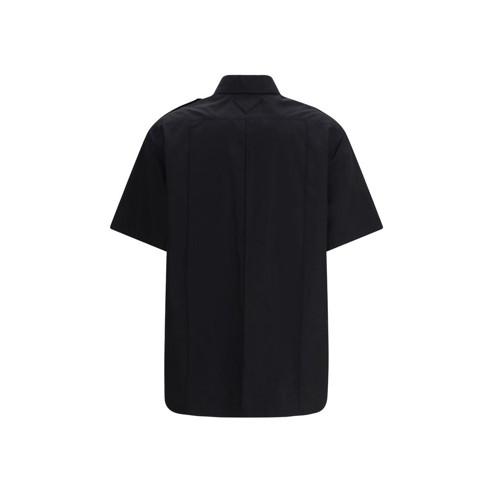 Camicia a maniche corte in cotone nero Prada