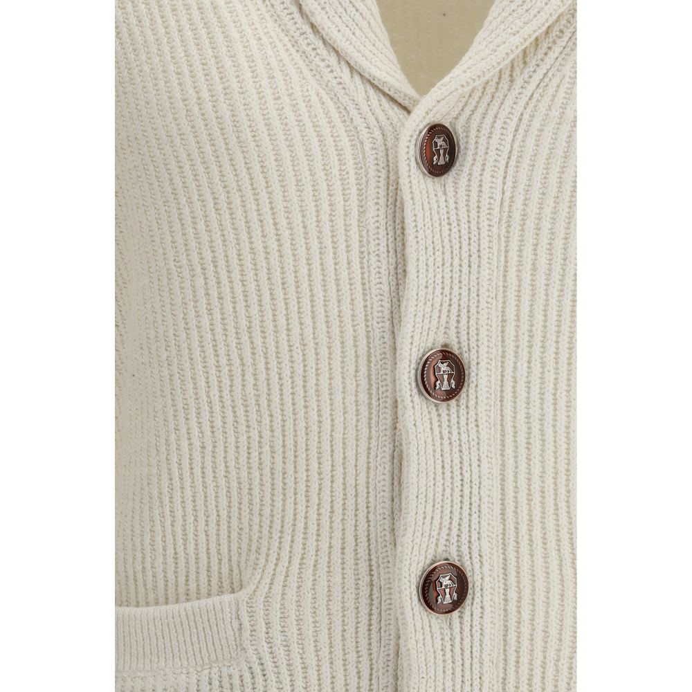 Cardigan en coton beige Brunello Cucinelli