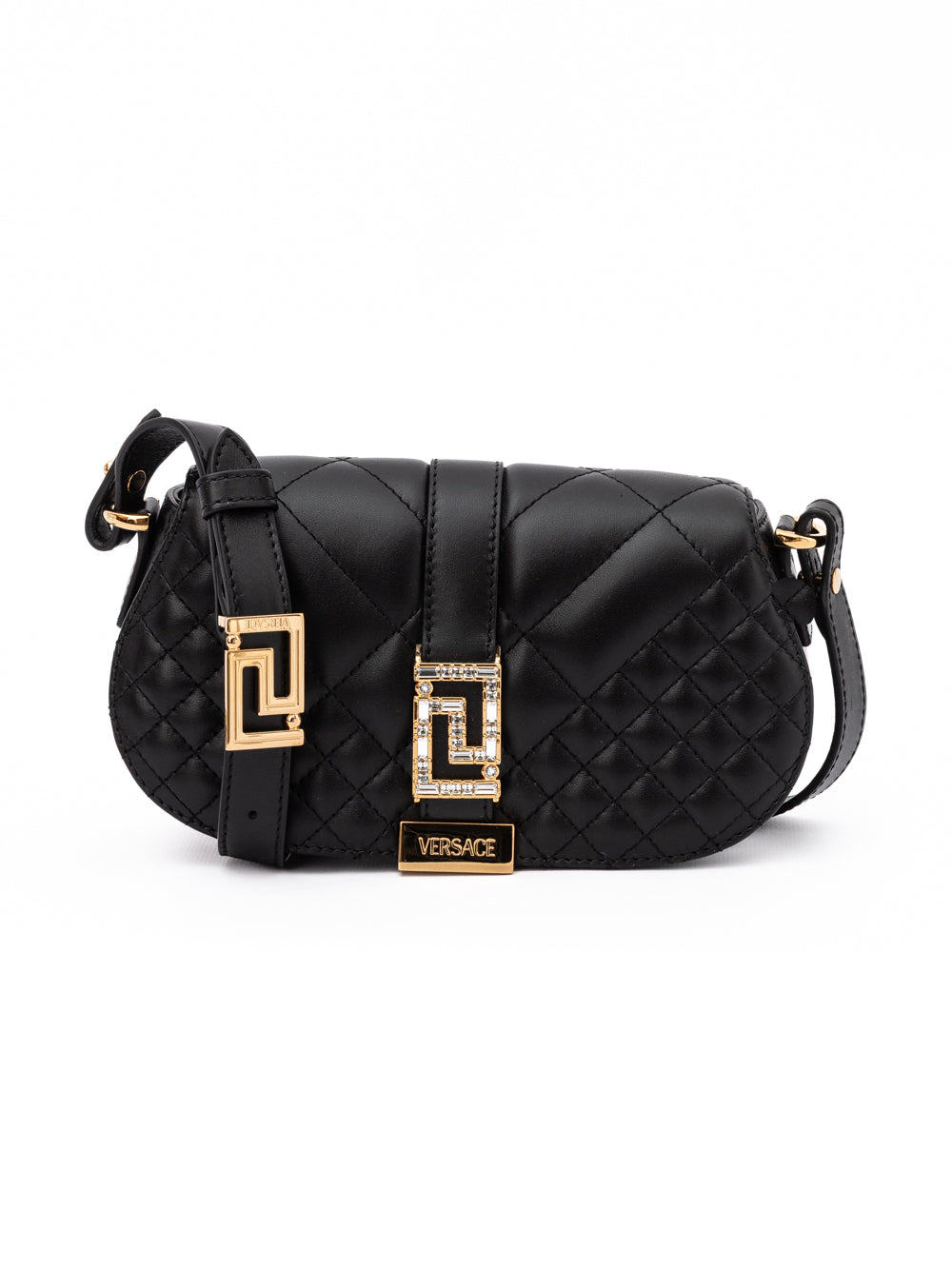 Borsa a tracolla trapuntata Versace in pelle nera