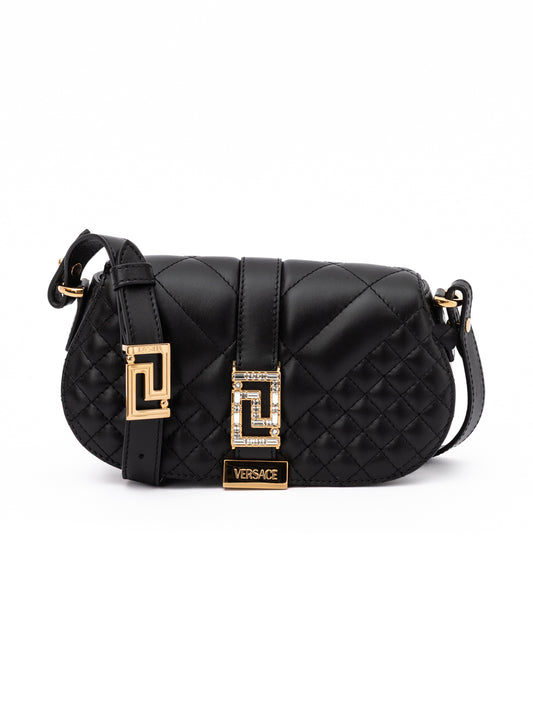 Borsa a tracolla trapuntata Versace in pelle nera