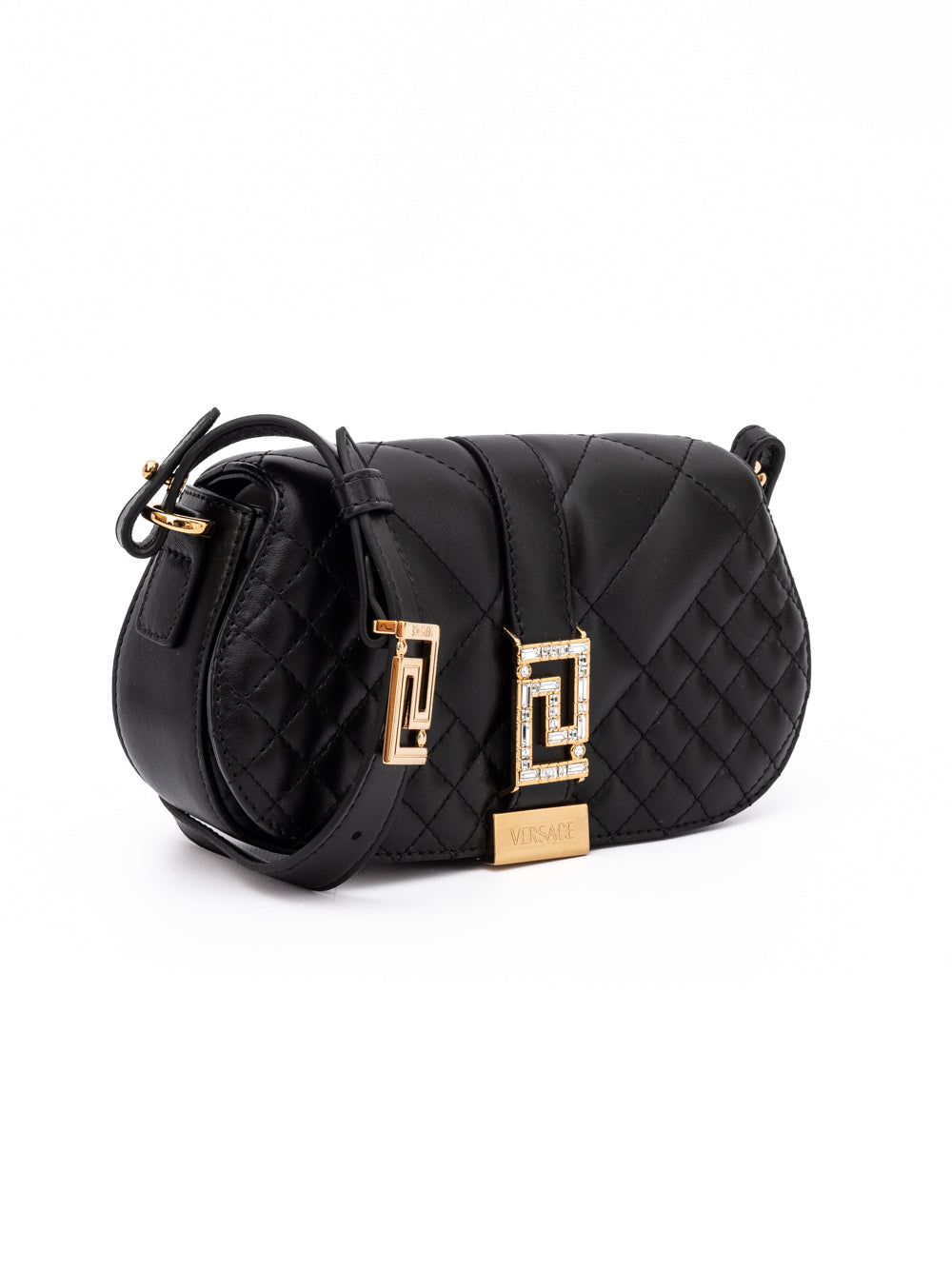 Borsa a tracolla trapuntata Versace in pelle nera