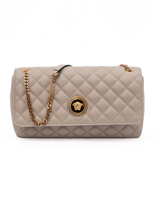 Borsa a Tracolla Versace in Pelle Trapuntata Color Tortora