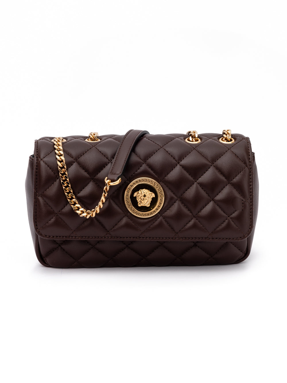 Borsa a tracolla Versace in pelle trapuntata marrone