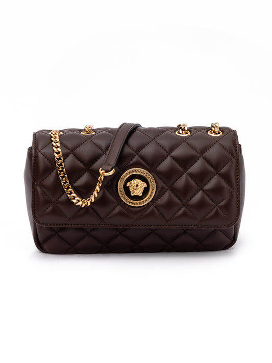 Borsa a tracolla Versace in pelle trapuntata marrone