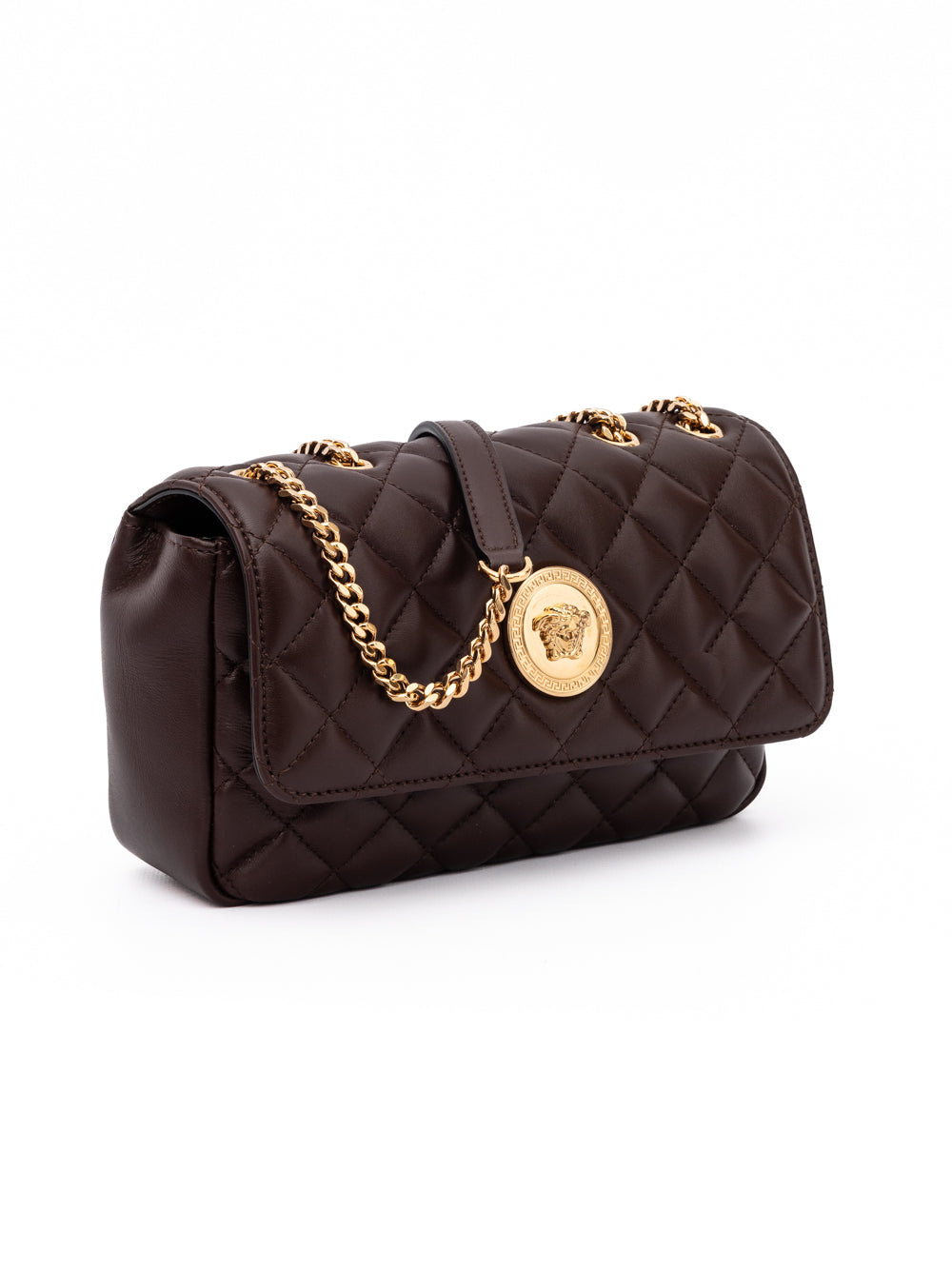 Borsa a tracolla Versace in pelle trapuntata marrone