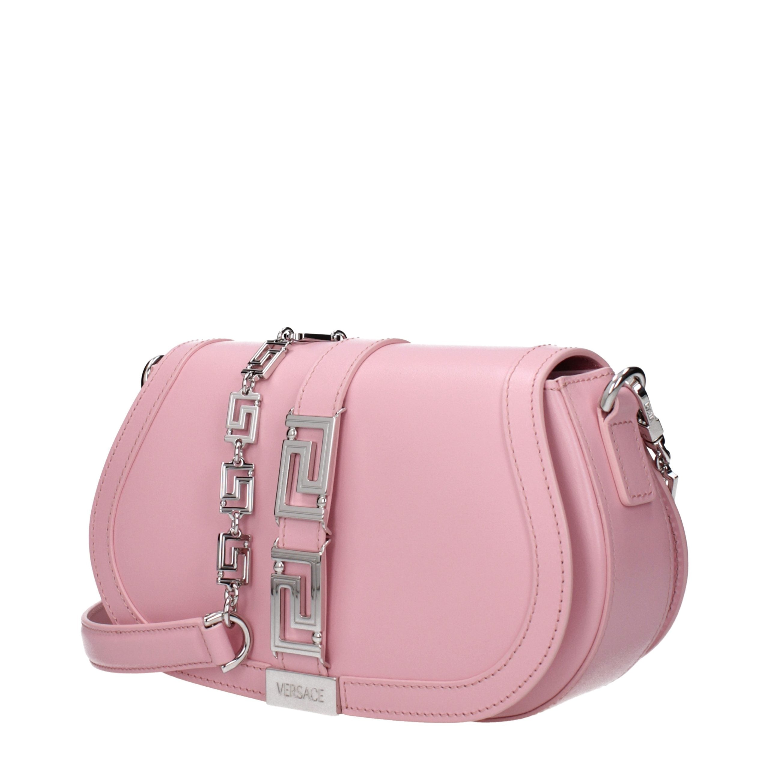 Borsa a spalla in pelle rosa Versace