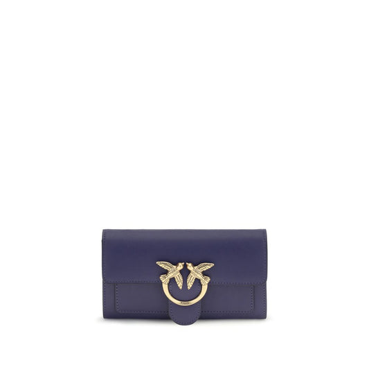 PINKO Portafoglio in Pelle di Vitello Blu Bos Taurus