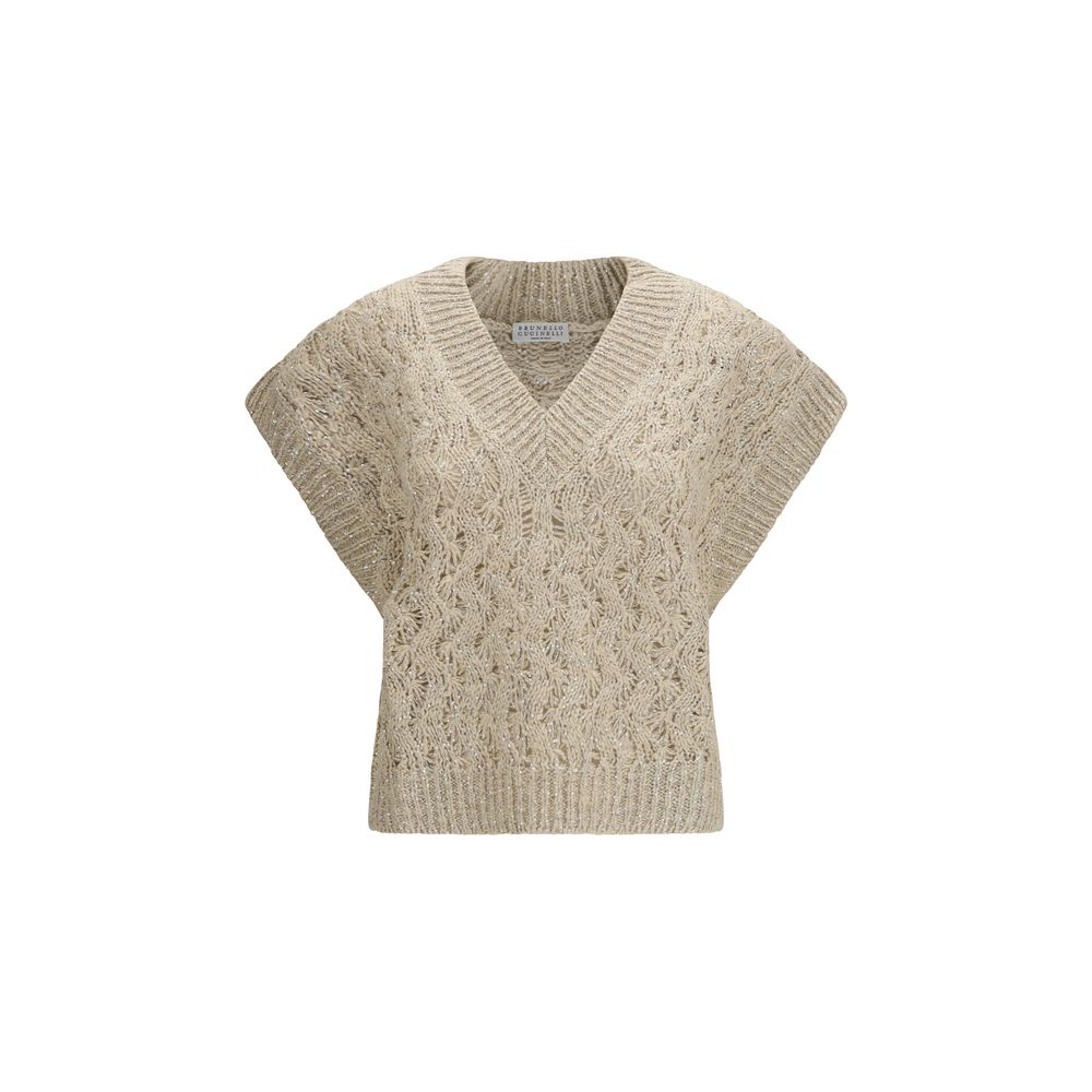 Pull sans manches Brunello Cucinelli en soie beige