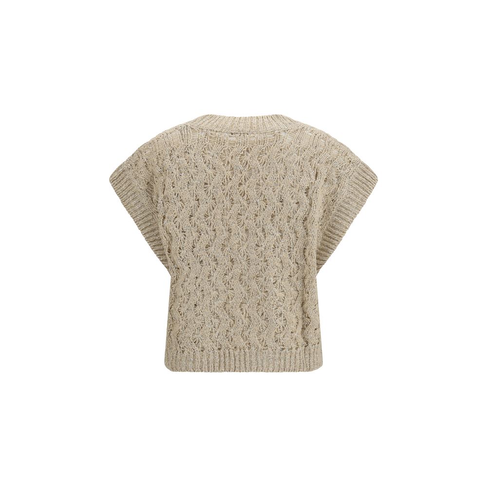 Pull sans manches Brunello Cucinelli en soie beige