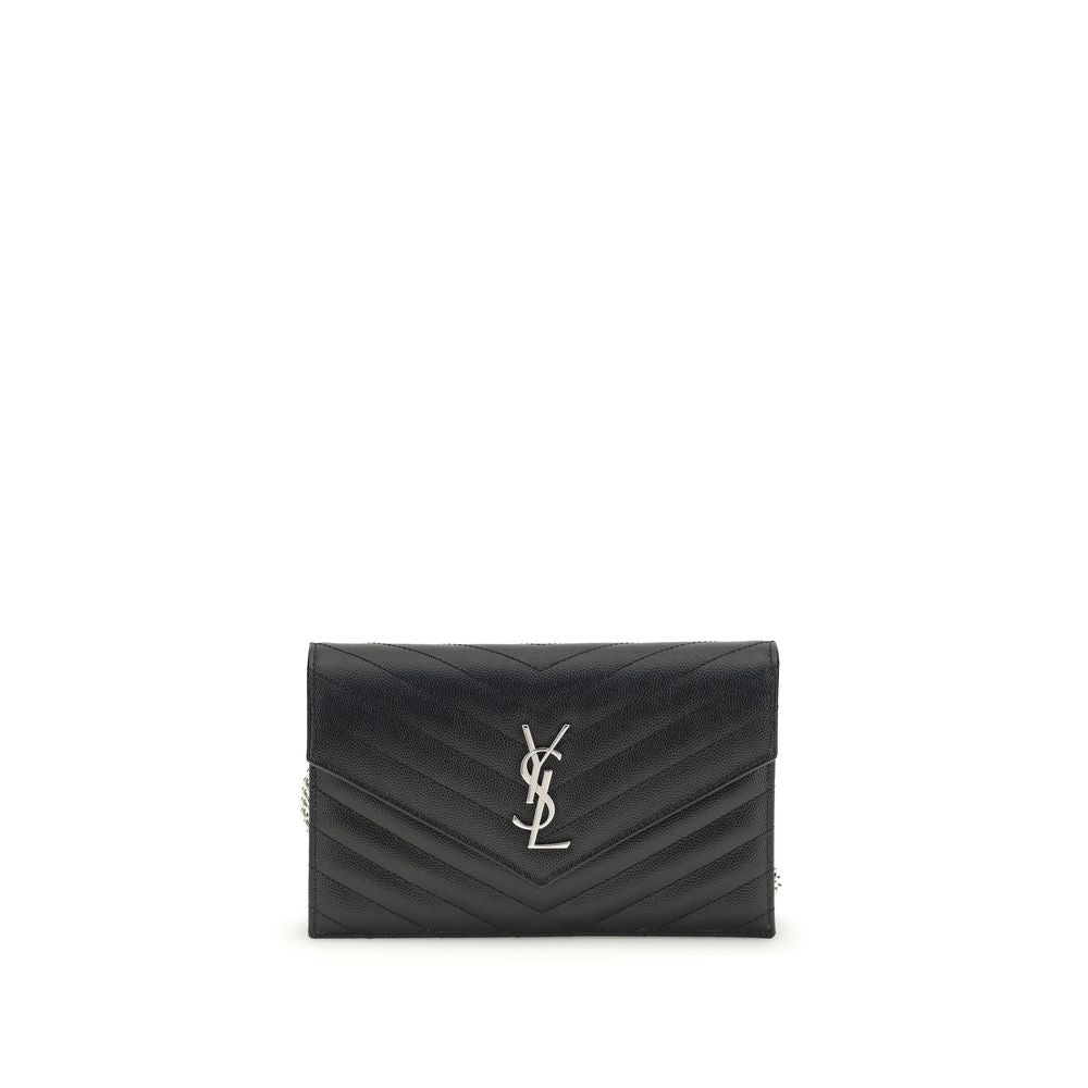 Portefeuille Saint Laurent en Cuir de Veau Noir Bos Taurus