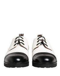 Dolce & Gabbana Black White Leather Derby Shoes
