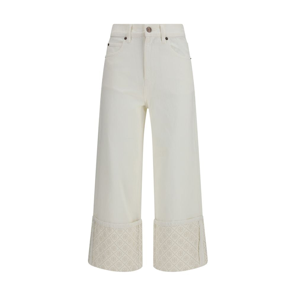 Jean droit en coton blanc Tory Burch