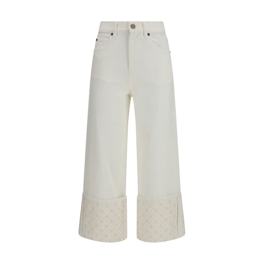 Jeans dritti in cotone bianco Tory Burch