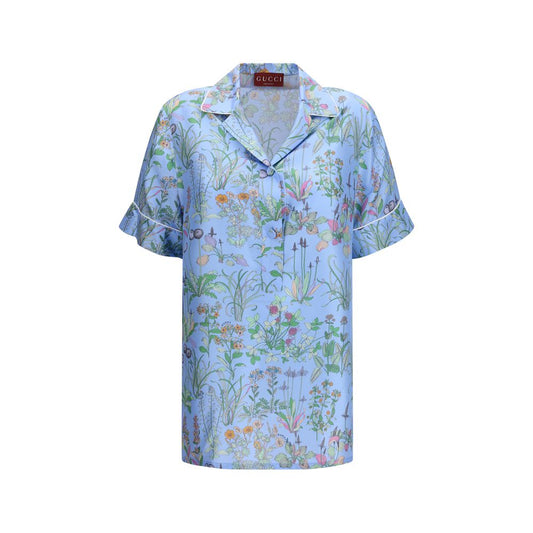 Camicia Gucci in seta blu fantasia