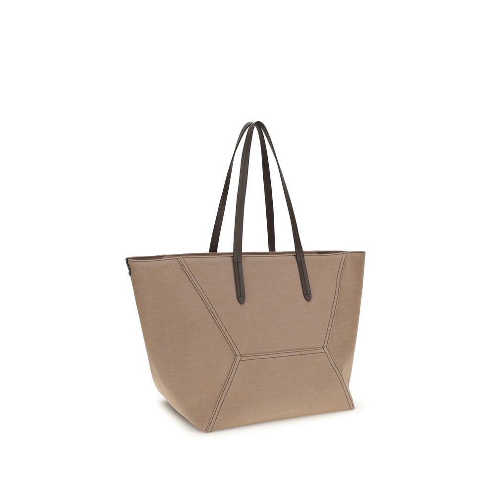 Borsa a tracolla Brunello Cucinelli in cotone beige
