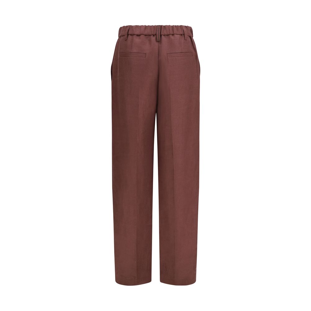 Brunello Cucinelli Pantaloni Casual Marroni in Lino