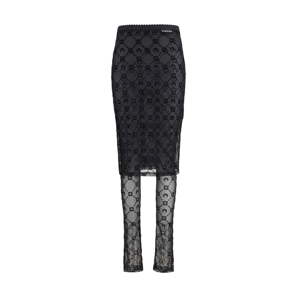 Marine Serre Black Recycled Polyamide Midi Skirt