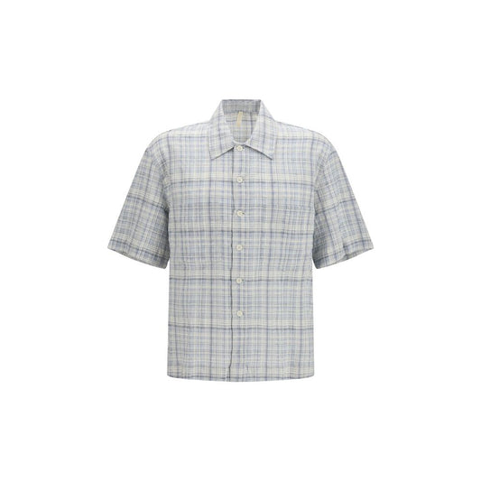 Camicia in cotone fantasia girasole blu