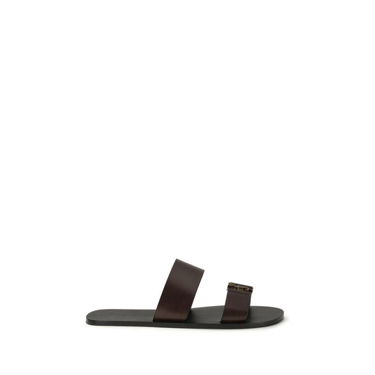 Sandali piatti Bos Taurus in pelle di vitello marrone Saint Laurent