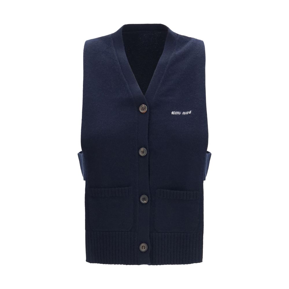 Miu Miu Maglione Senza Maniche in Cashmere Blu