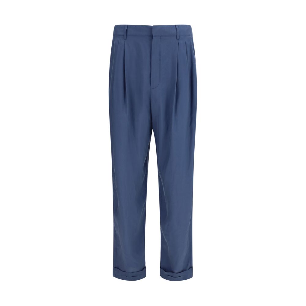 Pantaloni sartoriali blu in seta Saint Laurent