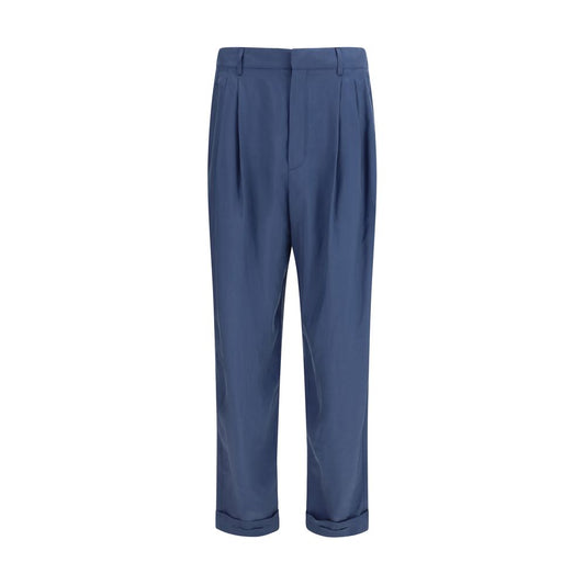 Pantaloni eleganti Saint Laurent in seta blu