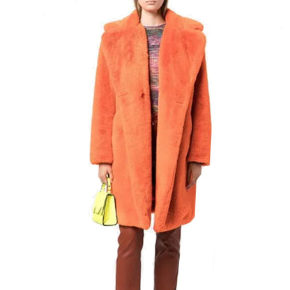 Apparis Orange Faux Fur Coat