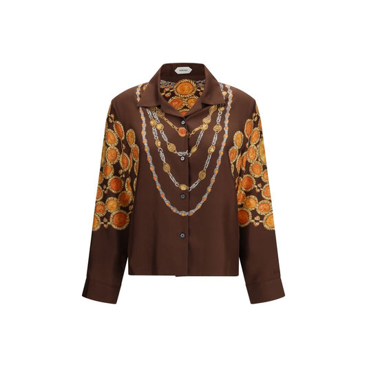 Camicia fantasia Versace marrone in tessuto