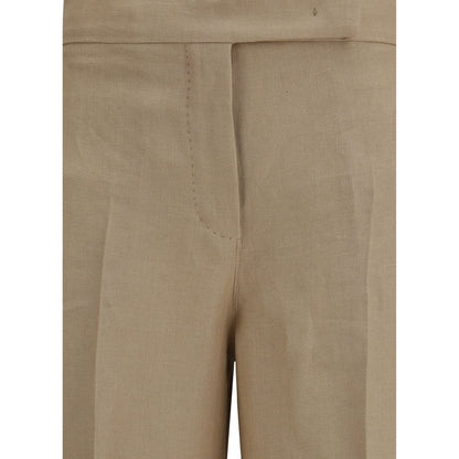 Max Mara Pantaloni Casual di Lino Beige