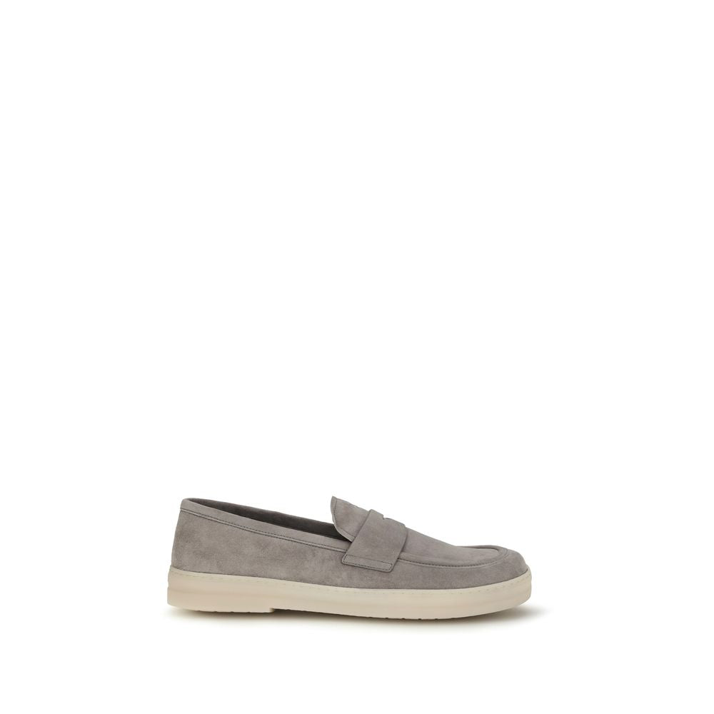 Mocassins à enfiler Prada en cuir de veau gris Bos Taurus