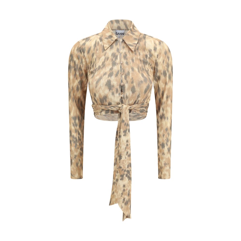 Blouse Ganni en polyester recyclé beige