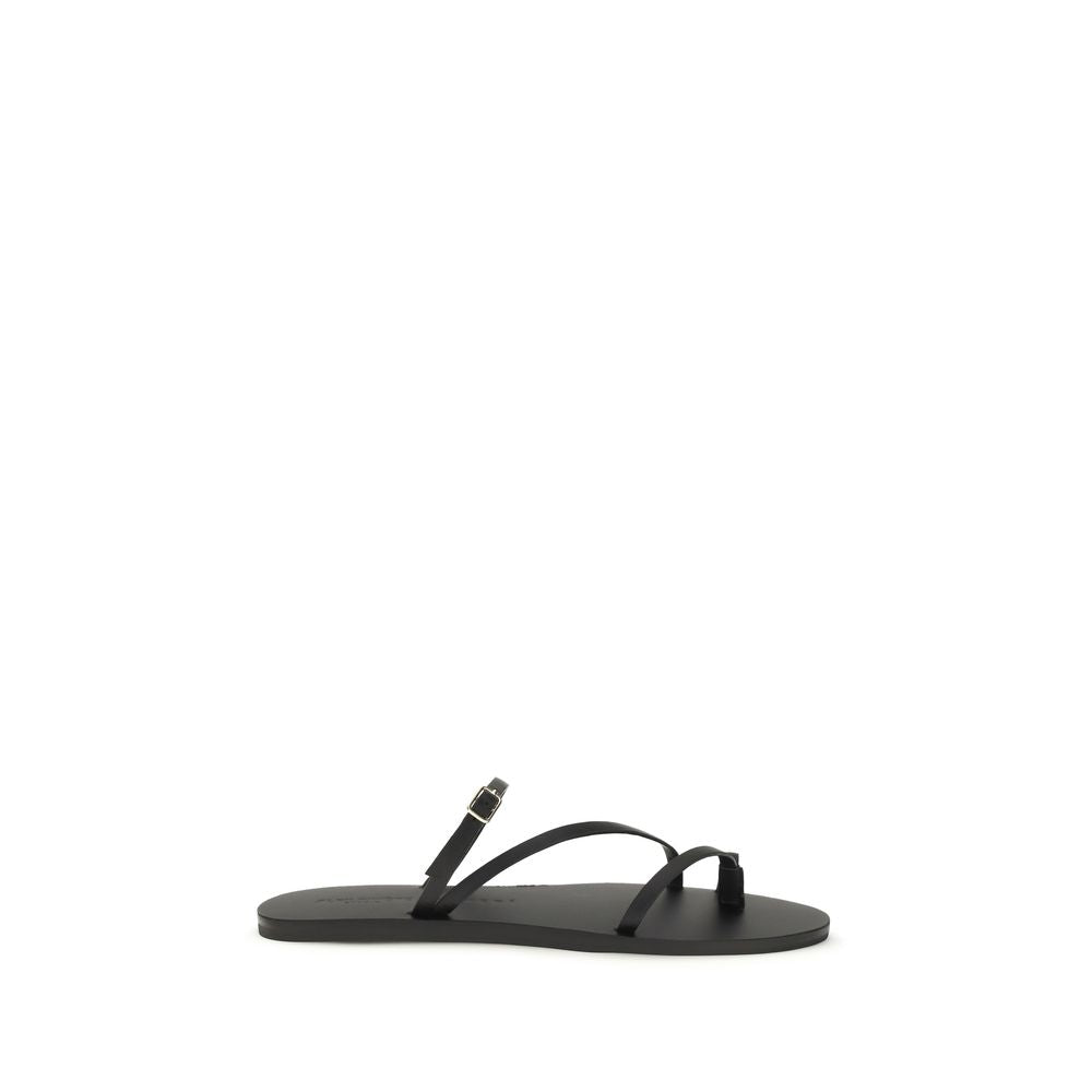 Sandales plates Manebi en cuir de veau noir Bos Taurus