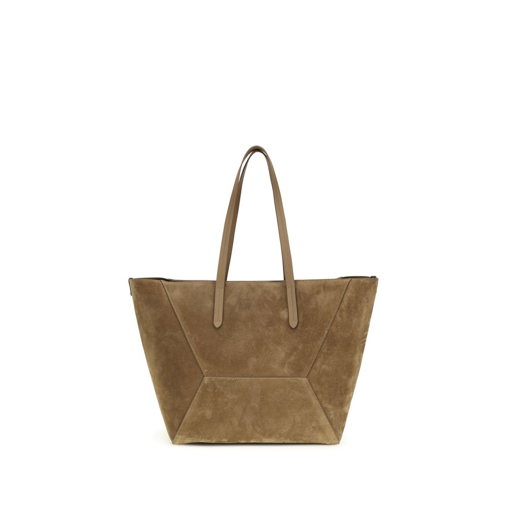 Sac porté épaule Brunello Cucinelli en cuir de veau beige Bos Taurus