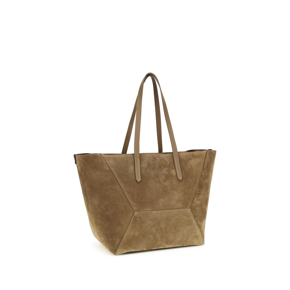 Sac porté épaule Brunello Cucinelli en cuir de veau beige Bos Taurus