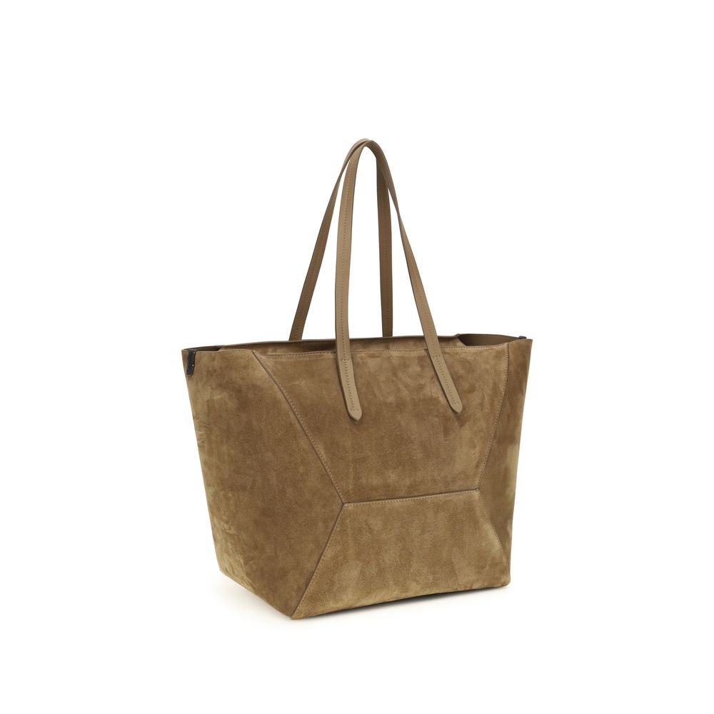 Sac porté épaule Brunello Cucinelli en cuir de veau beige Bos Taurus