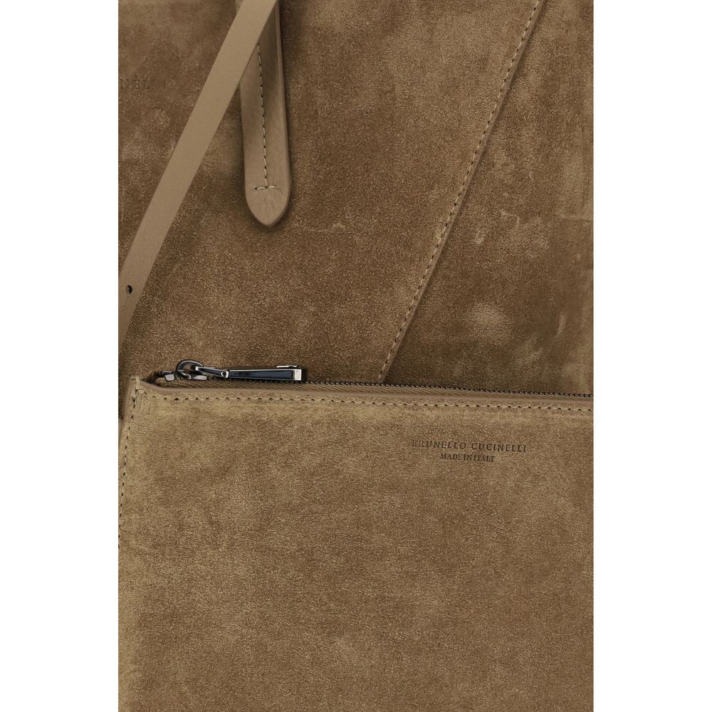 Sac porté épaule Brunello Cucinelli en cuir de veau beige Bos Taurus