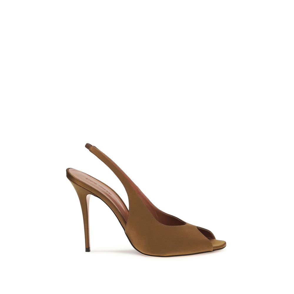 Sandales à talons aiguilles en soie marron Amina Muaddi
