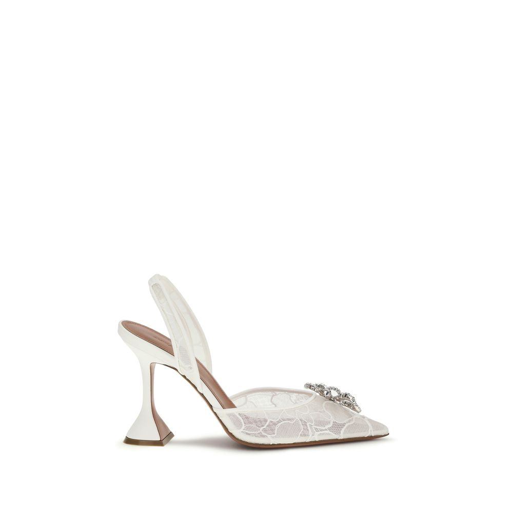 Sandali con tacco a stiletto in cotone bianco Amina Muaddi