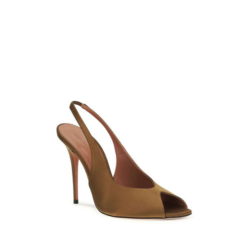 Amina Muaddi Braune Seiden-Stiletto-Sandalen