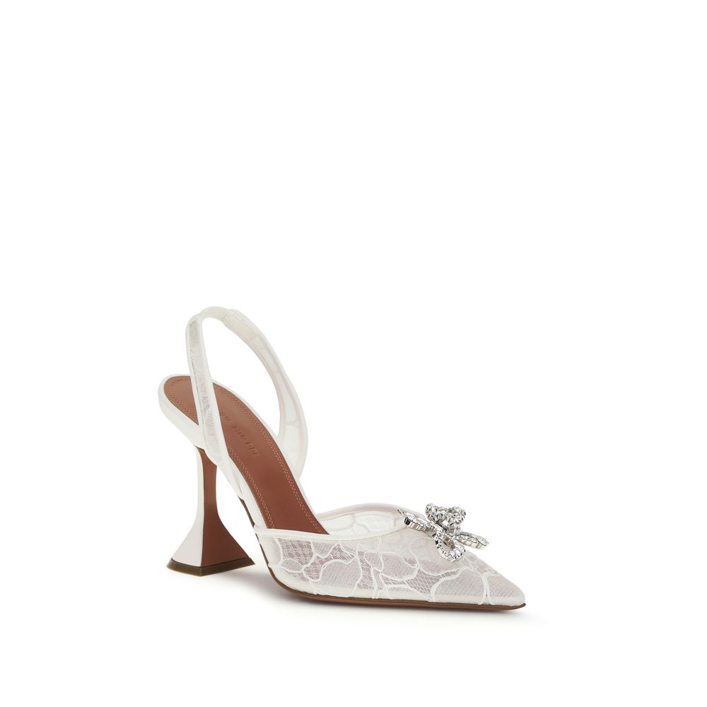 Sandali con tacco a stiletto in cotone bianco Amina Muaddi