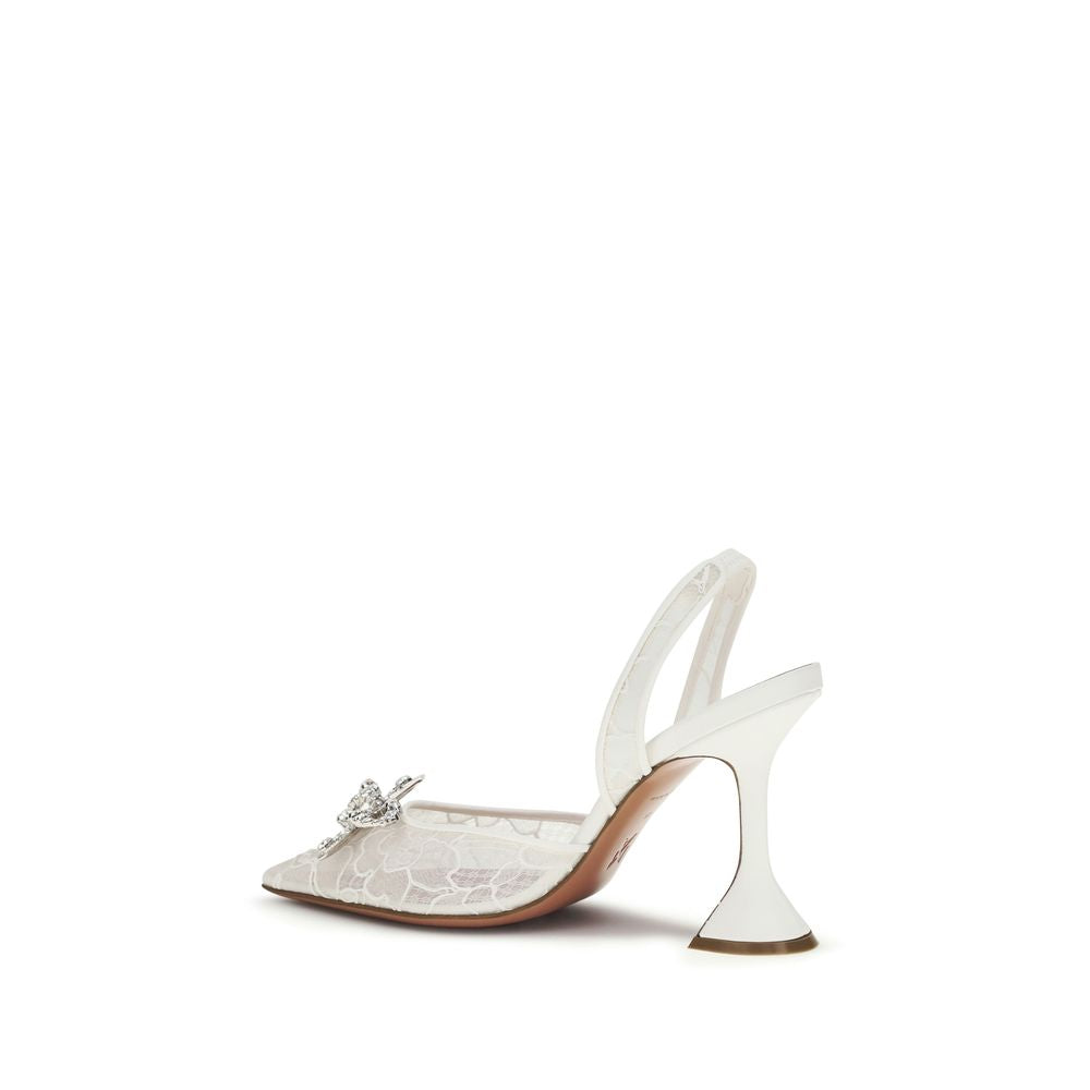 Sandali con tacco a stiletto in cotone bianco Amina Muaddi