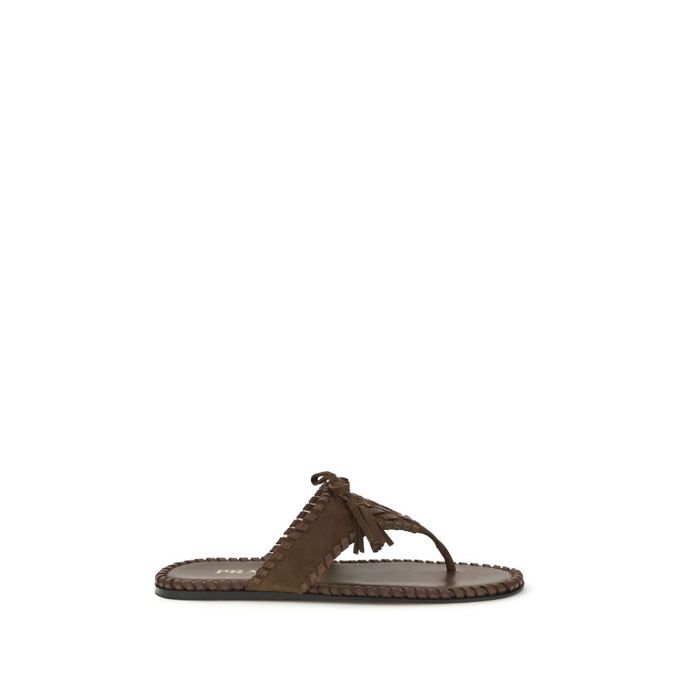Sandales plates Prada en cuir de veau marron