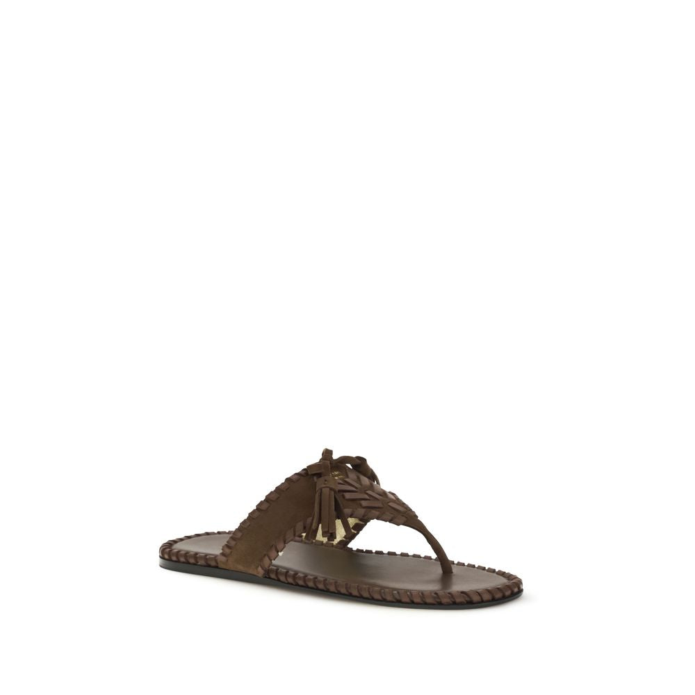 Sandales plates Prada en cuir de veau marron