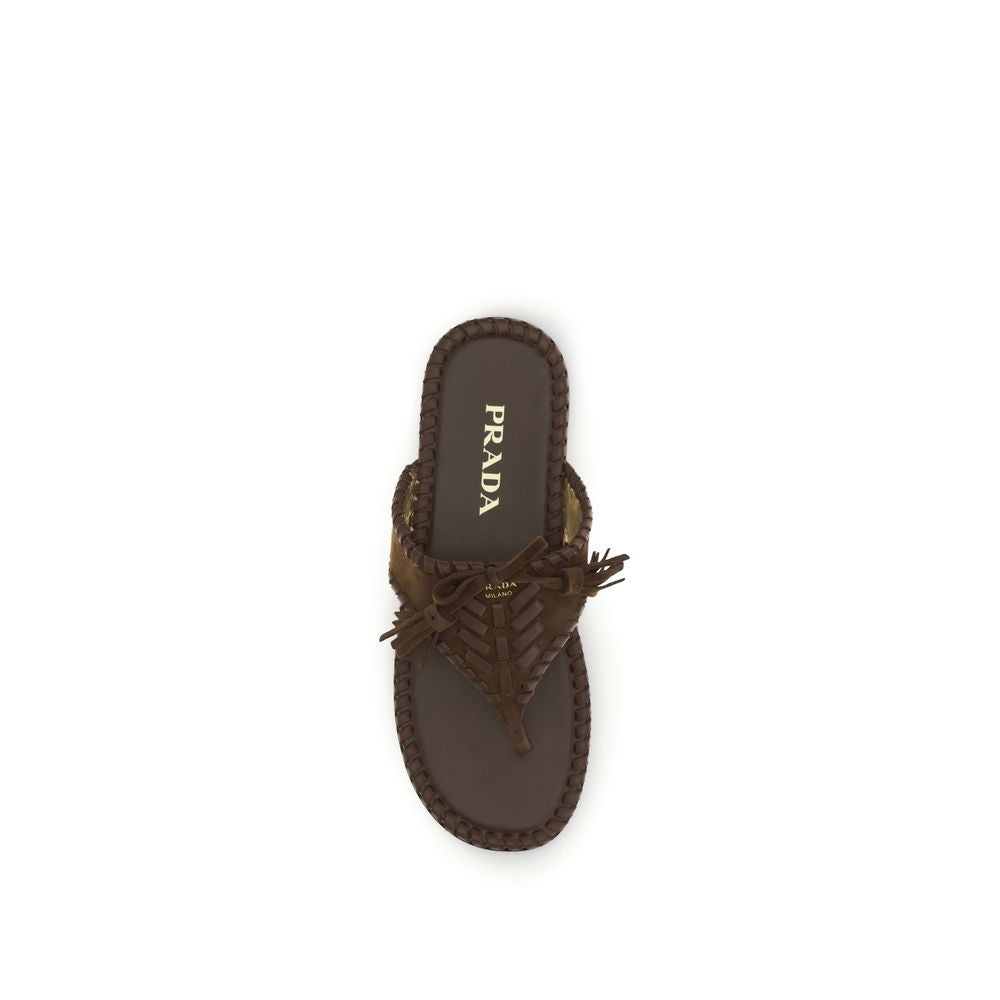 Sandales plates Prada en cuir de veau marron